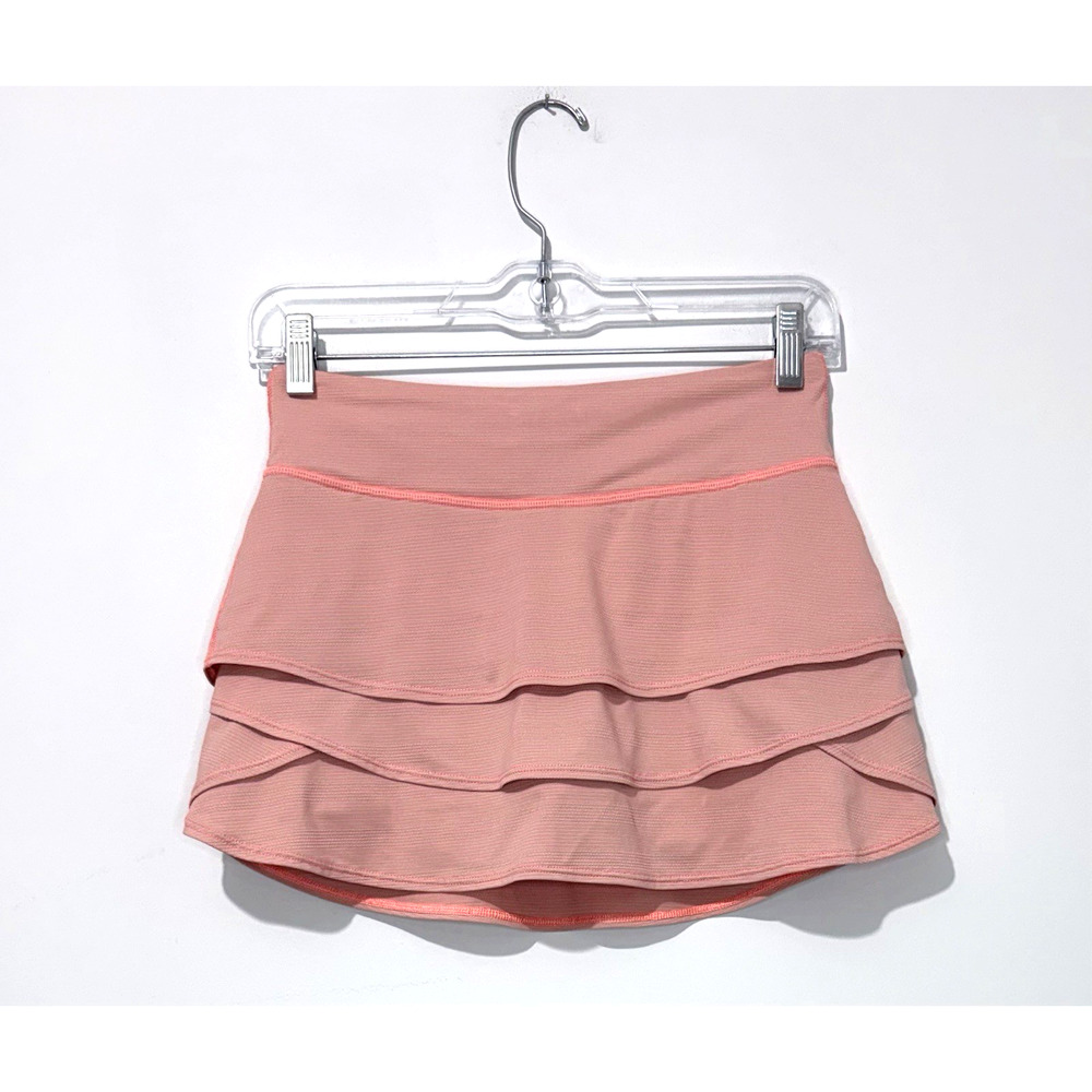 Athleta Girl Swing Skort L 12 Coral Zip Pockets Drawstring Skirt Shorts Logo